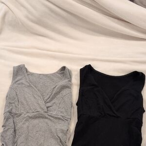 Women's Gray and Black Sleeveless Tops